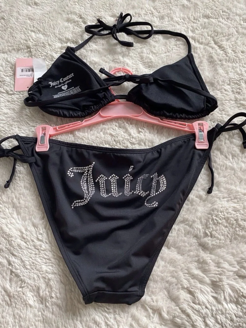 Juicy‎ Couture Cherry Rhinestone Bikini Set Ladies Women’s Sz M Black Bling NEW